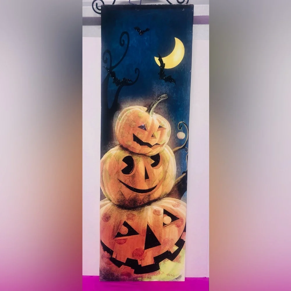 Halloween Jack-OLantern bats Moon Decorative Banner Wall Frame Decoration Orange